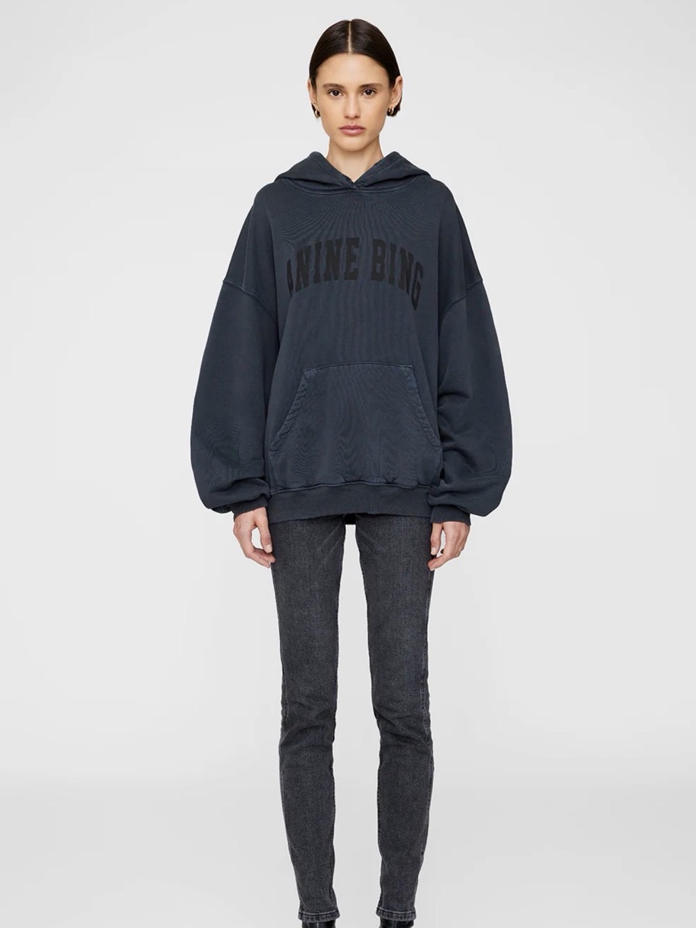 Anine Bing Slate Gray Harvey Hoodie Sweatshirt